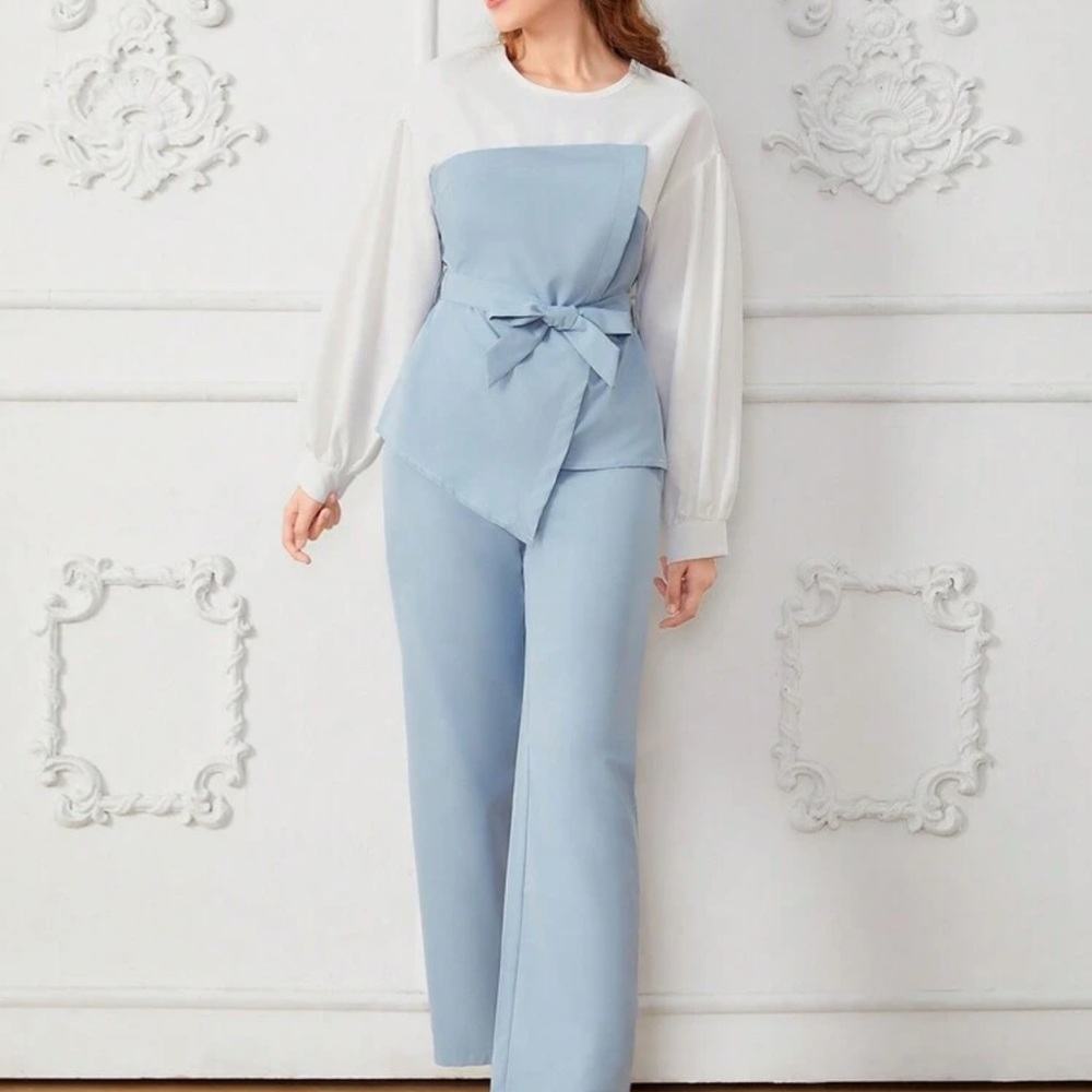 SHEIN Blue and White Kids Matching Set
